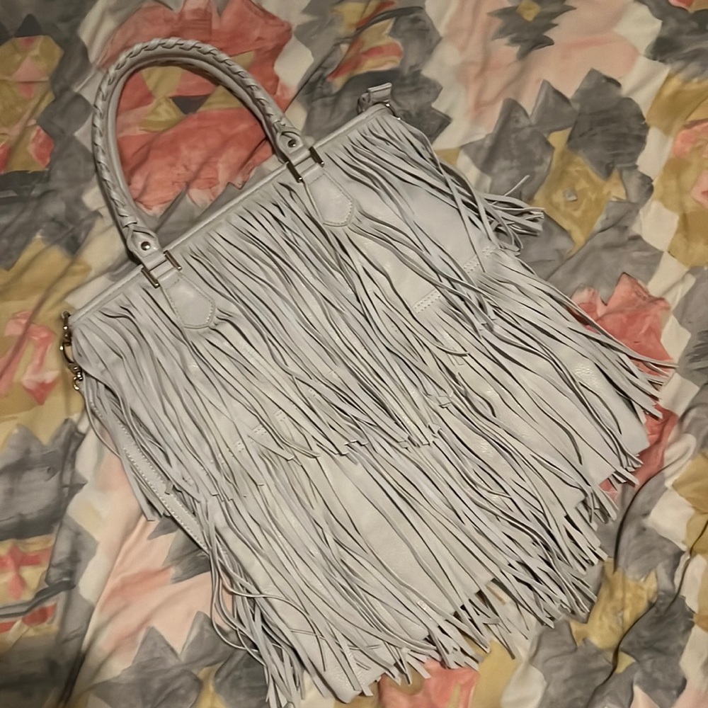 H&M light grey tassel fringe purse. H&M bag. Crossbody bag.